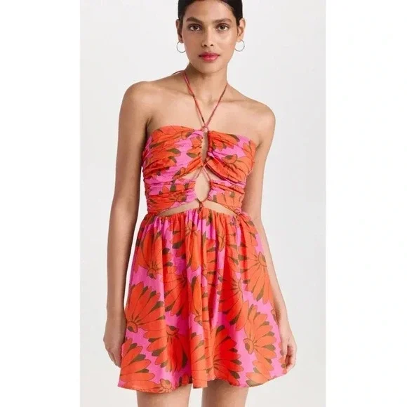 farm rio pink copacabana mini dress FARM Rio | Dresses | Nwt Farm Rio Copacabana Pink Mini Dress Floral Halter  Cut Out Summer Colorful